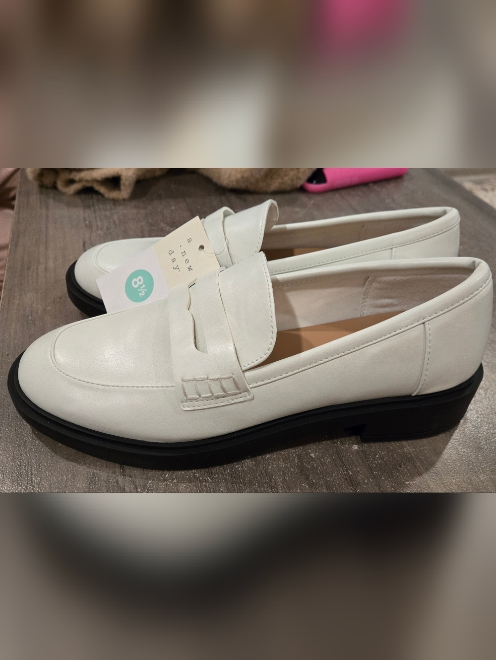 a new day White Leather Penny Loafers